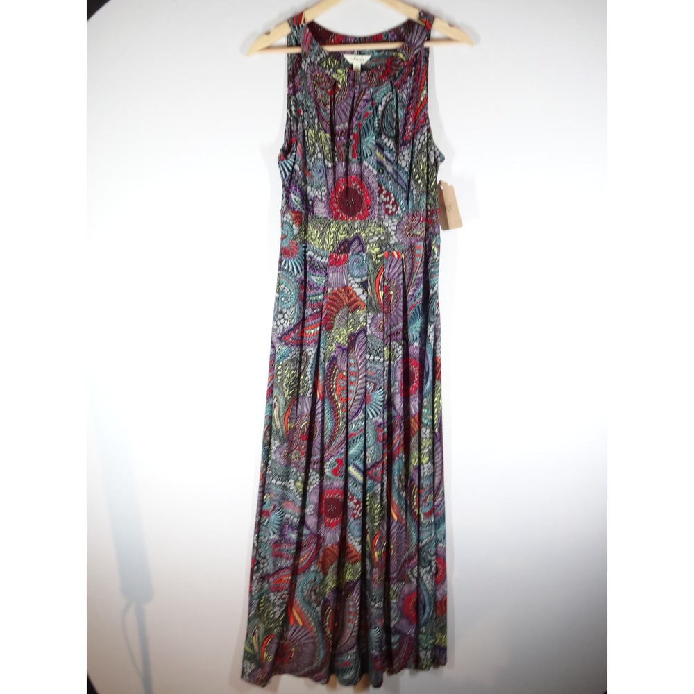 Soma Maxi Dress Womens Medium Multi Paisley Boho Sleeveless Stretch Casual Beach